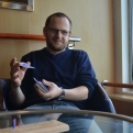 On the ferry - Steve aims a disgruntled look at Kiri (the culprit)
