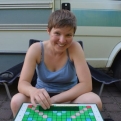 Playing Scrabble outside because it was just too hot inside
