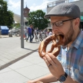 Steve, trying to eat his own body weight in pretzel