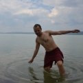 Steve attempting to exit the lake