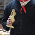 Simon the clog-maker holds up the (almost) finished clog